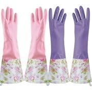 Dishwashing Gloves, Reusable Kitchen Cleeaning Latex Dish Gloves 2 Pair Large