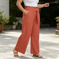 thumbnail image 6 of Xdegoge Plus Size Pants Women Elastic High Waist Trousers Featuring Self Tie Belt Wide Leg Flowy Summer Beach Dressy Casual Lounge Bottoms with Deep Side Pockets, 6 of 7