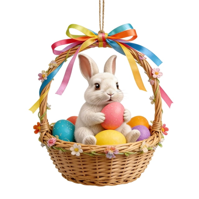 Puerta Delantera Señal de Bienvenida Señal de Puerta de Pascua Hecho de Madera para Colgar Decoración de Primavera Colorida con Conejito de Pascua