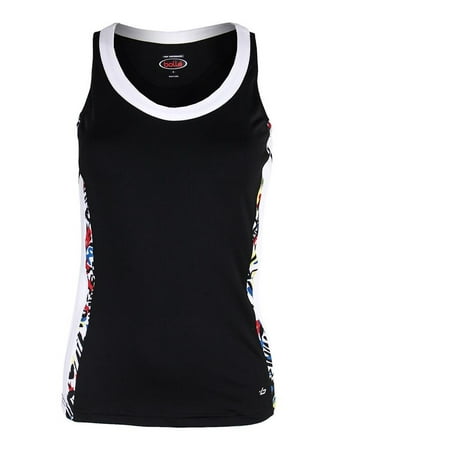 Keyhole Back Tank - Women`s Graffiti Tennis Tank Black and White