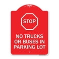 thumbnail image 1 of SignMission A-DES-RW-1824-23430 18 x 24 in. Designer Series Sign - Parking Lot Rules Sign Stop - No Trucks or Buses in Parking Lot with Stop Symbol, Red & White, 1 of 1