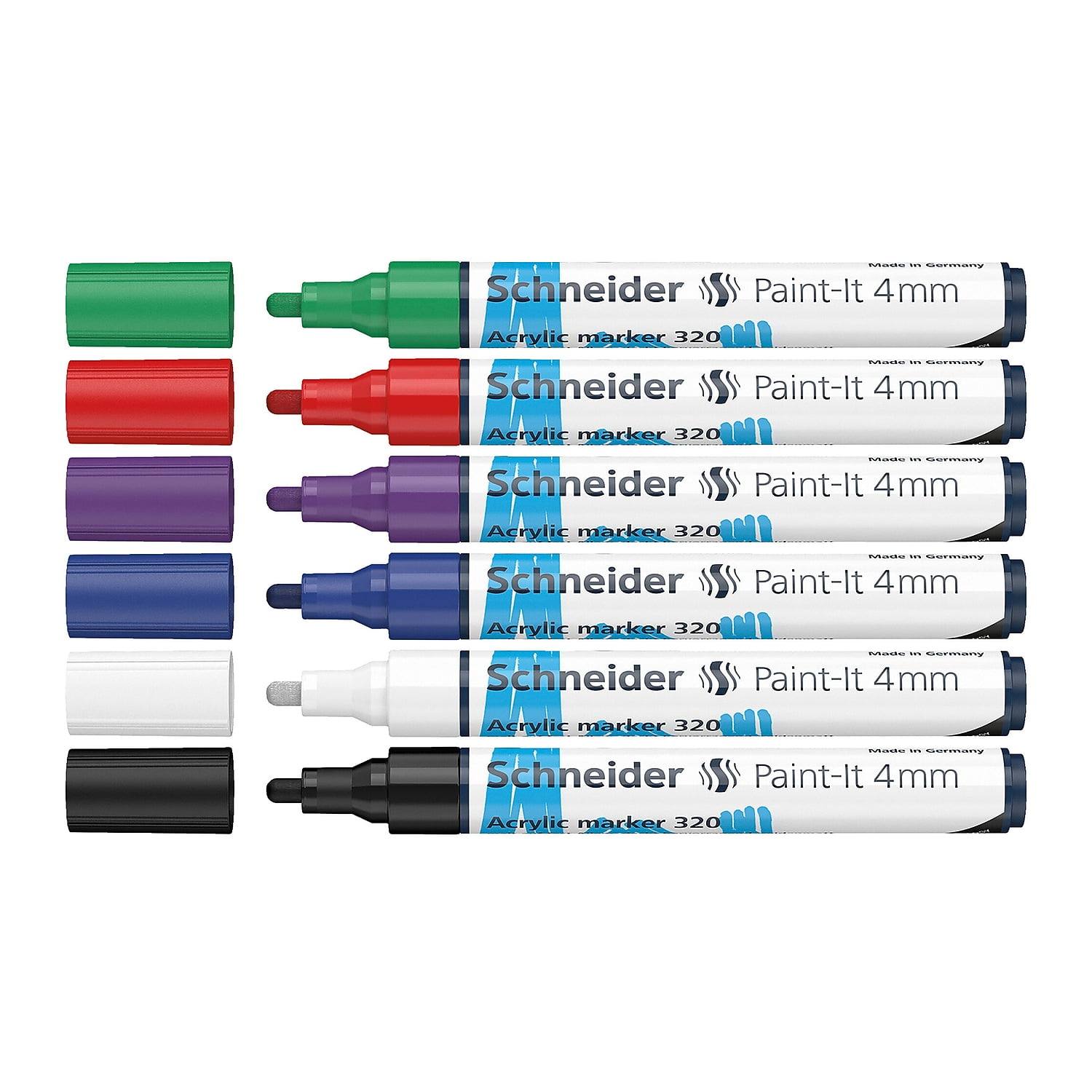 Schneider Paint-It 320 Acrylic Marker Set 1 (4 mm Round tip, high Coverage,  Brilliant Colour, for Almost All Surfaces) 6 Pieces