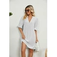 thumbnail image 5 of Spring Summer Dresses for Women Half Sleeve Solid Color Casual Pockets V Neck Dress, 5 of 29