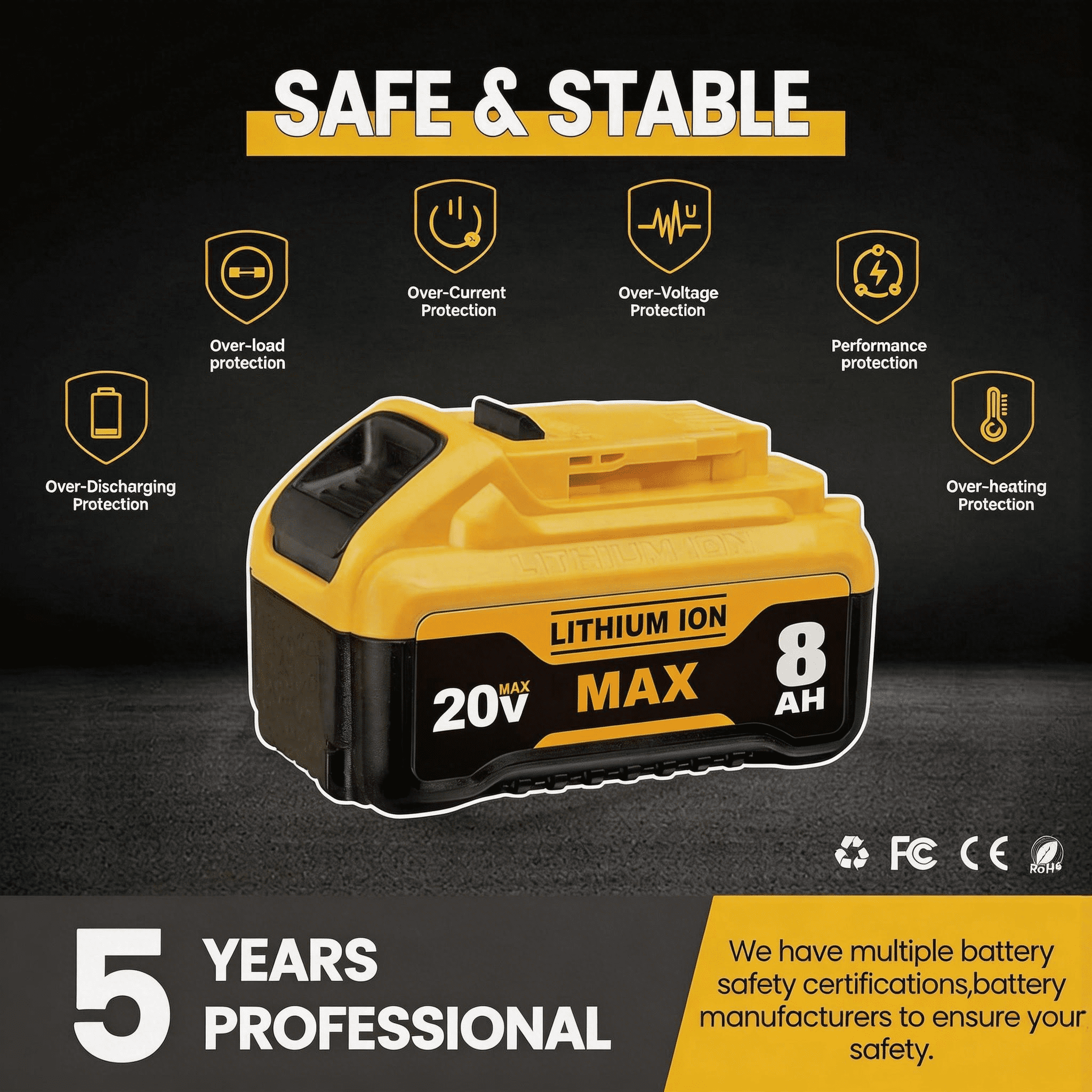 2-Pack Replace for Dw 20V Max Battery 8000mAh, Replacement for dewalt 20v Batteries DCB200 DCB201 DCB206 DCB204 DCB208, Compatible with DeWalt 20V Cordless Power Tools and Chargers