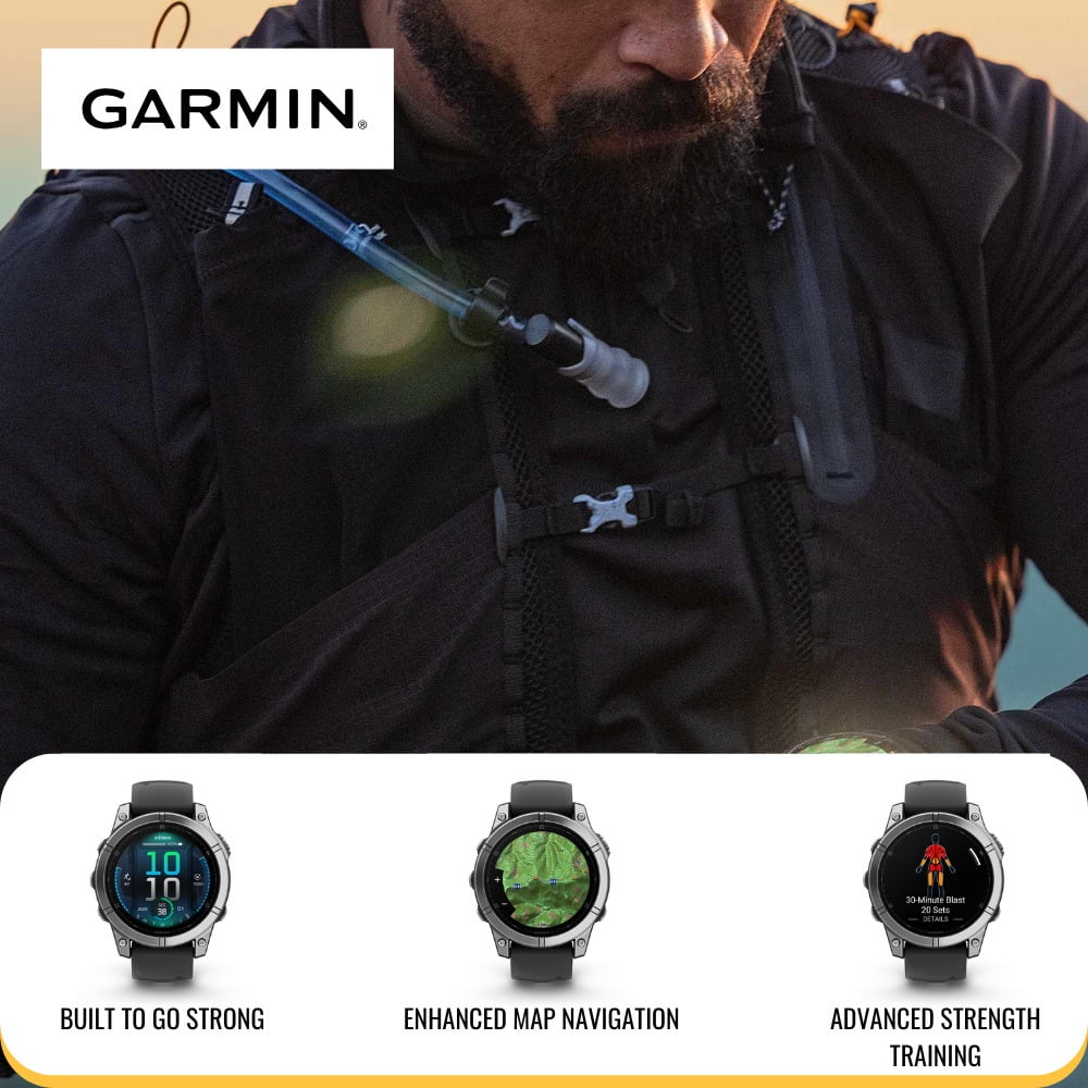 Garmin fenix 8 43mm GPS Smartwatch (Carbon Gray DLC Titanium and Black-Pebble Gray) Bundle with Waterproof Hard Case (Black) and Focus Camera Charger Stand for Garmin Smartwatches (3 Items)