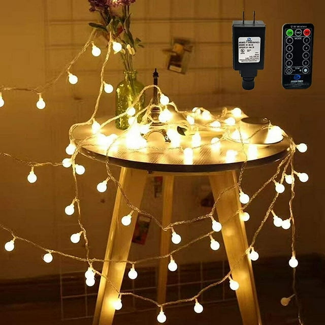 LED String Lights with RF Wireless Remote Control,32.8ft 100 LED Waterproof Fairy String Lights for Indoor and Outdoor Use Dimmable, Extendable (Warm White)32.8 Feet 100 Led Globe String Lights