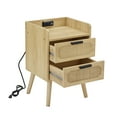 thumbnail image 2 of Pouseayar Rattan Nightstand with Socket Side Table Natural,Golden, 2 of 7