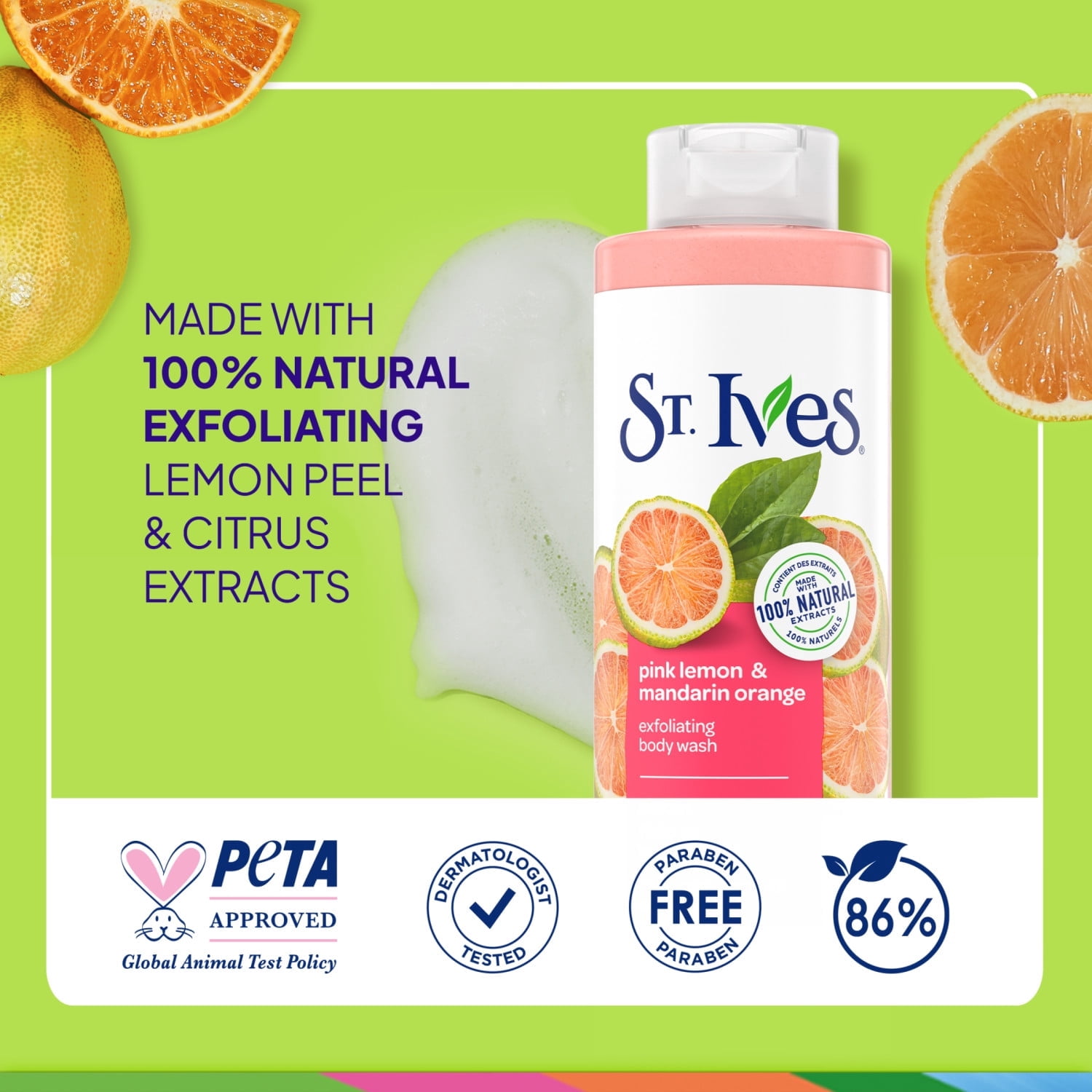 St. Ives Exfoliating Body Wash for Women, Pink Lemon & Mandarin Orange, 22 fl oz - 6 Pack