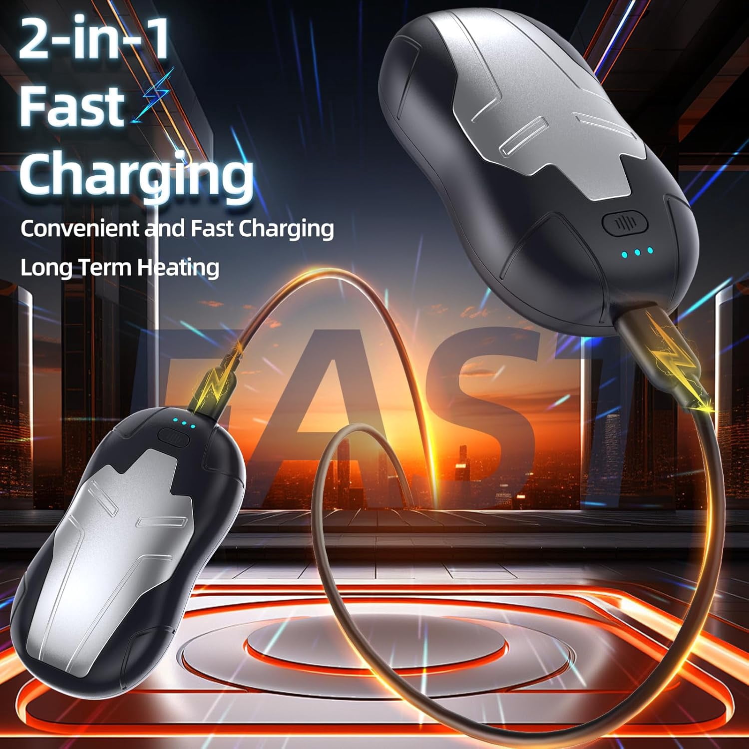 Hand Warmers Rechargeable 2 Pack,FANDLISS 10000mAh Magnetic Double Side Heating, Electric Hand Warmers 3 Levels Lasting Heat,Outdoor Heater Men Women Present for Christmas,Camping,Hunting
