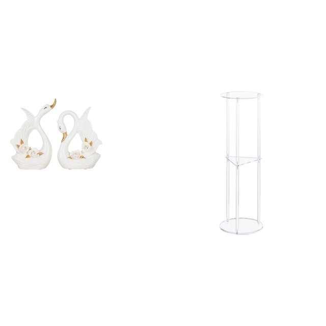 Estatuas de cisnes,Estatua de cisne de cerámica Escultura de mesa de cisne Elegante,Mesa auxiliar redonda,Mesa auxiliar redonda de acrílico transparente de 3 niveles para sala de estar,Mesita
