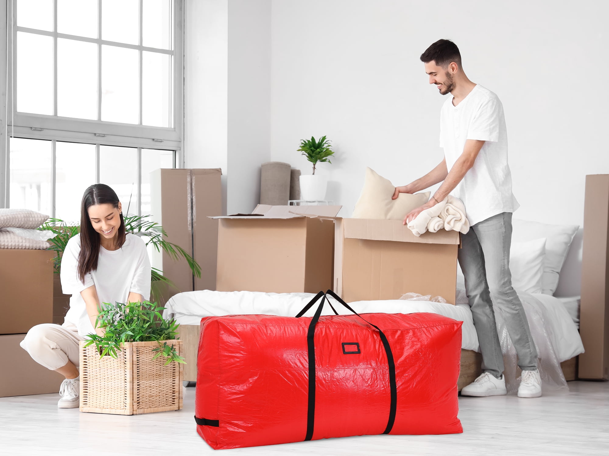 Unique Bargains 1 Pack Foldable Large Storage Bags with Handles Red 60*20*30in