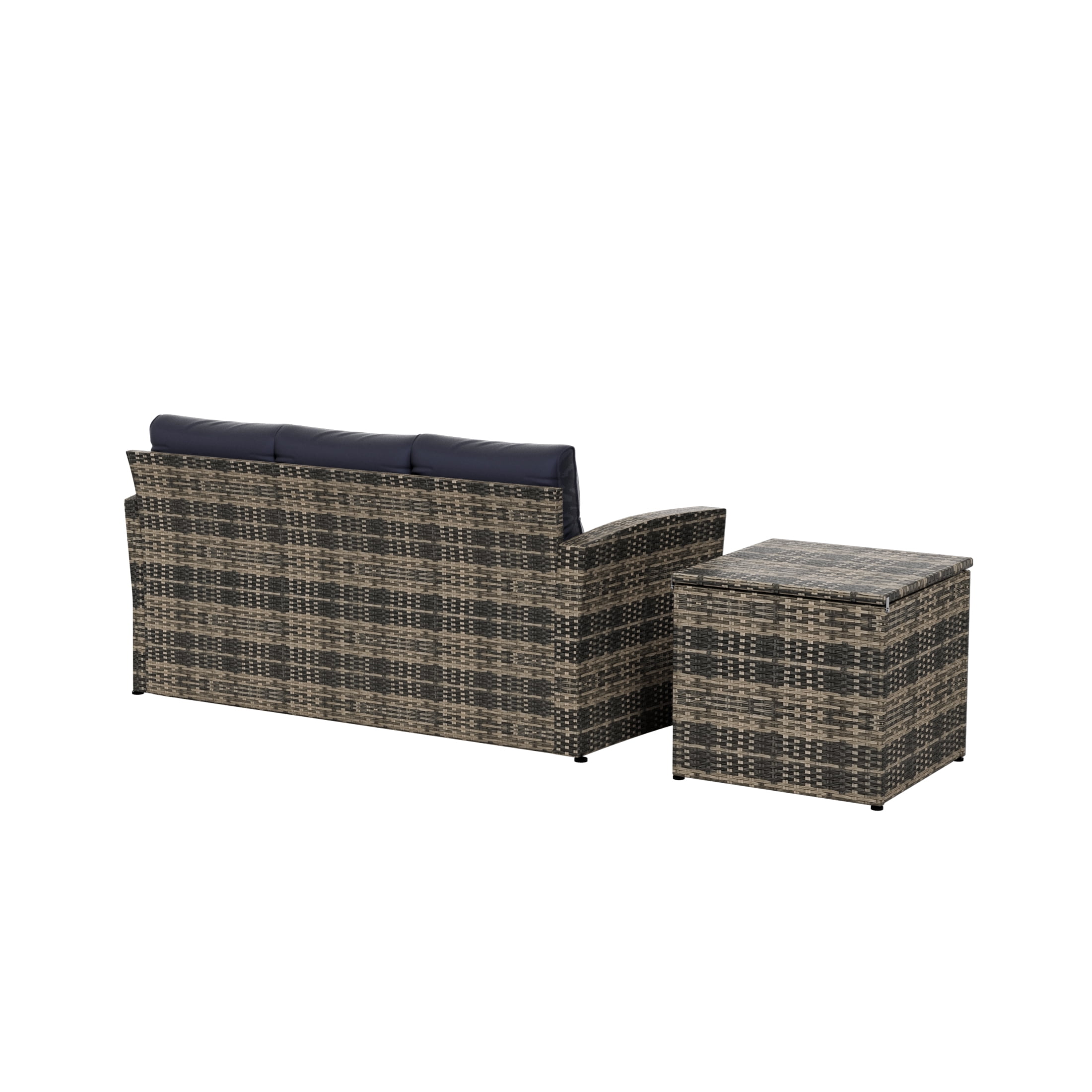 Westin Outdoor 2-Pieces Patio Sofa with Side Table Included Conversation Set PE Rattan Wicker Furniture, Brown/Navy Blue