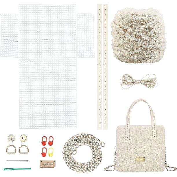 Kit de bolsas de ganchillo para tejer, 18 Uds., color beige, bolsa tejida a mano, herramienta de punto de cruz, juego de hojas de lona de malla de plástico, bolso hecho a mano, kit de costura Rojo Verde Cocina, Decoración y Otros