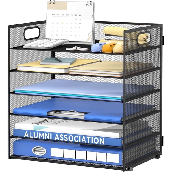 INTIGE 6 Tier Paper Organizer for Desk, Paper Letter Tray, Metal Mesh Desktop File Organizers with Handle for Office/Home