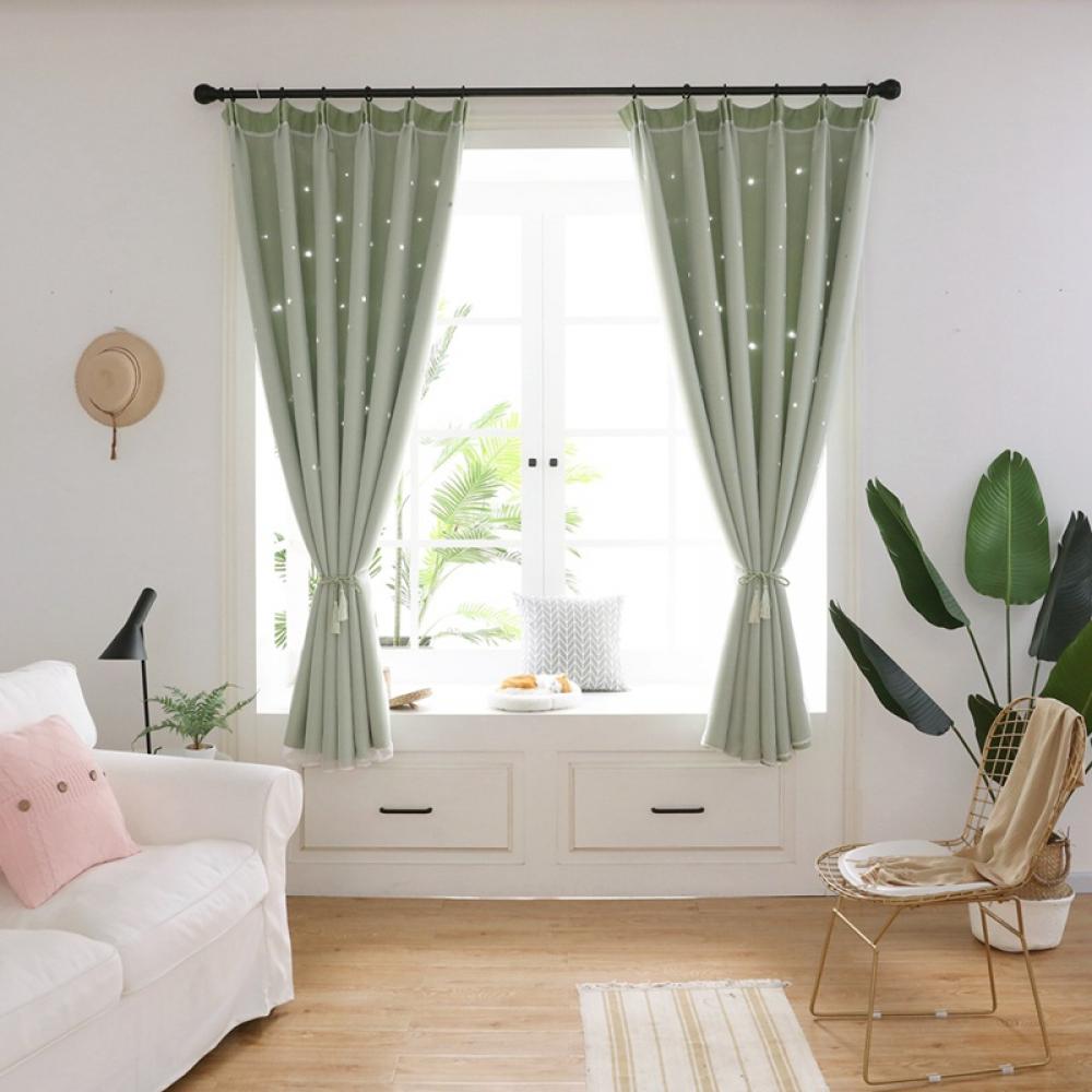 Star Cutout Blackout Curtains for Kids Girls Bedroom Double Layer of