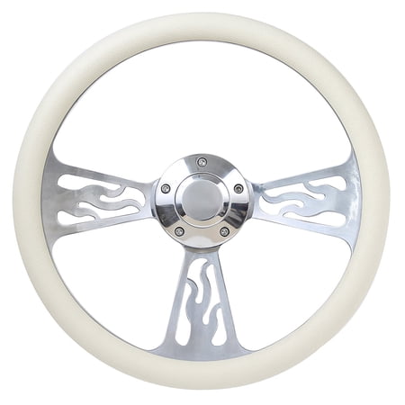 40-48 Ford -- Most Models Flame Steering Wheel 14 Inch Aluminum with Cream Wrap