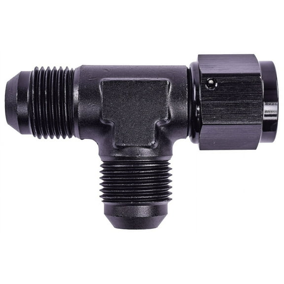 JEGS AN to AN Tee Adapter Fitting [-8 AN Female Swivel to -8 AN Male Run with -8 AN Male Center Port, Black]