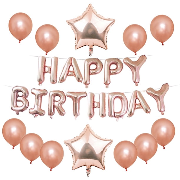 Kit de globos en oro rosa con estampado de felicitación de cumpleaños, 13 unidades, lámina de látex