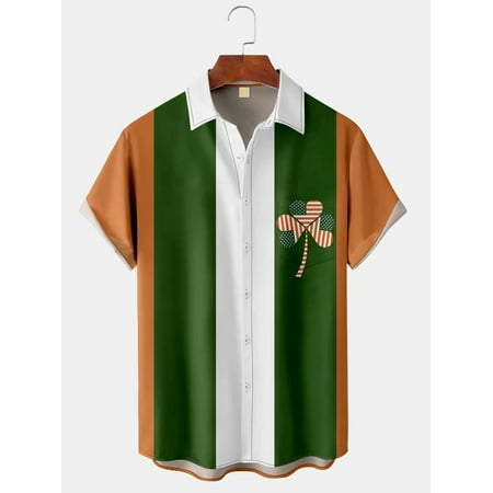 

FUNIER Shirts St. Patrick s Day Printed Relaxed-Fit Casual Short Sleeve Button-Down Hawaiian Shirts Beach Shirts for Men