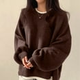 thumbnail image 5 of Women'S Oversized Sweaters Long Sleeve Crew Neck Fuzzy Knit Casual Chunky Pullover Sweater Fall Brown XXL, 5 of 7