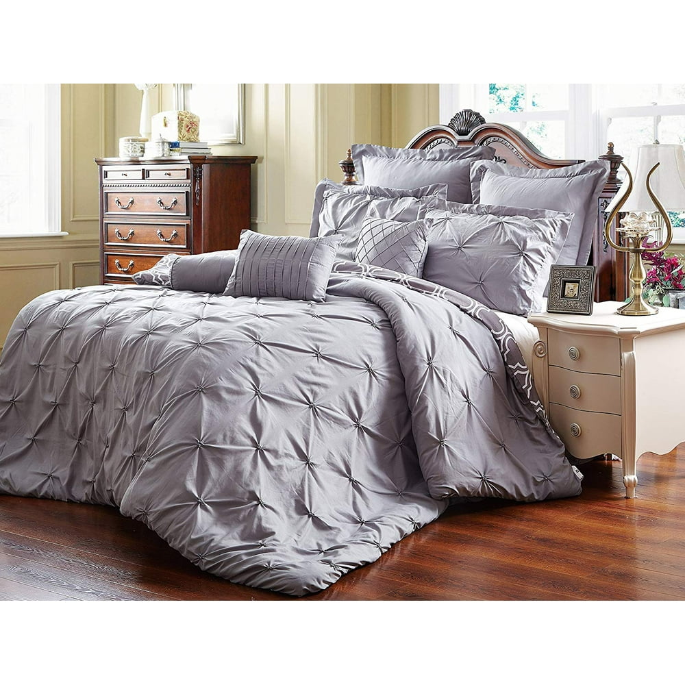Unique Home 8 Piece Reversible Pinch Pleat Comforter Set Bed In a Bag Clearance Bedding