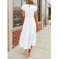 thumbnail image 5 of Inadays Women's Summer Dress Casual Midi Dress Flutter Short Sleeve Crew Neck Smocked Elastic Waist Tiered A-Line Dress, White, S, 5 of 8