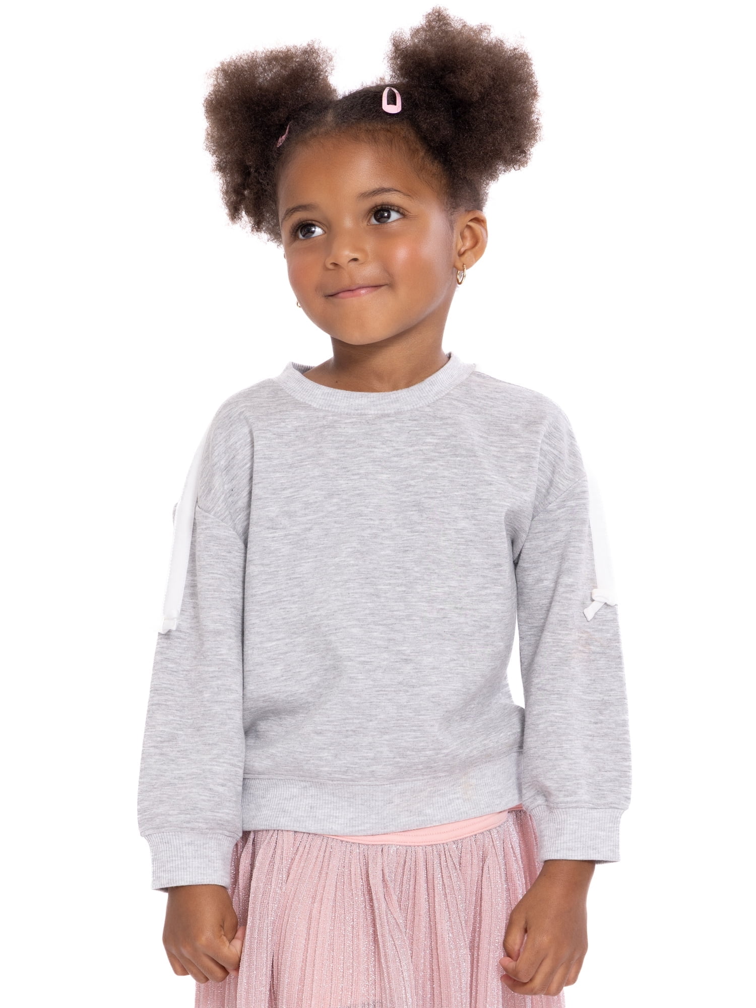 Wonder Nation Toddler Girls Crewneck Pullover with Bows, Sizes 12M-5T