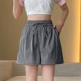 thumbnail image 2 of RYRJJ Womens Casual Elastic Waist Shorts High Waisted Wide Leg Lightweight Summer Baggy Lounge Shorts with Pockets(Gray,M), 2 of 4