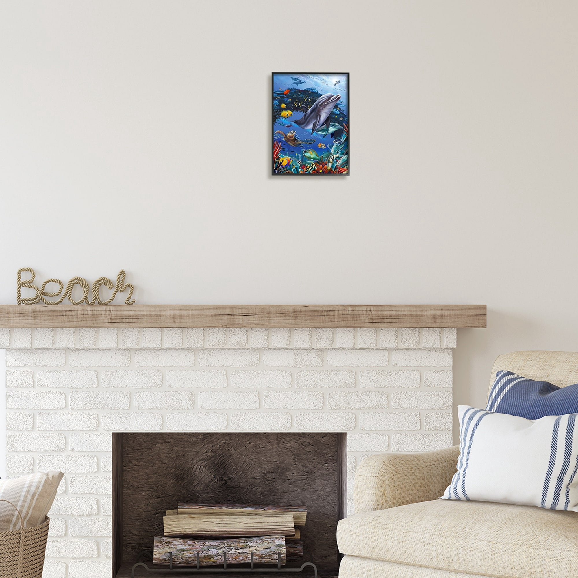Stupell Industries Vivid Underwater Sea Life Coastal Painting Gray Framed Art Print Wall Art