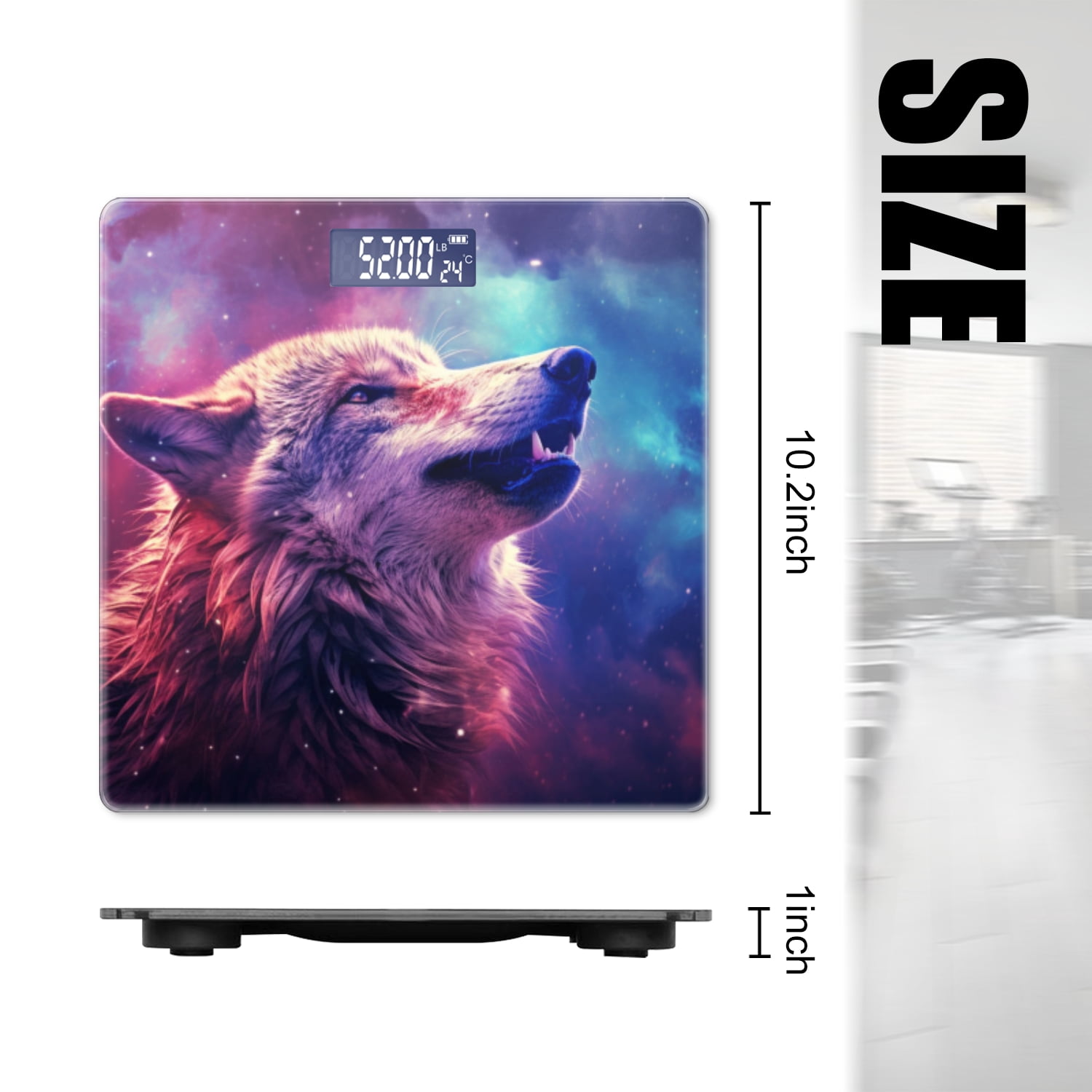 High Precision Body Weight Scale Smart Bathroom Scales with Large LCD Display(400lbs),Decorative for Bedroom-Wolf Howling In The Galaxy With Space Background