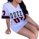 thumbnail image 3 of Vestido de verano para mujer y niña, nuevo, informal, holgado, de algodón y lino, sexy, de manga corta, con escote en V y letras, ajustado, vestido de baloncesto, 3 of 5