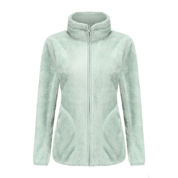 Women's Sherpa Long Sleeve Mock Neck Full-Zip Jacket Cardigan Coat Green L