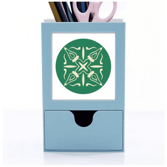 Talavera Style Green Decorative Pattern Desk Supplies Organizer Pen Holder Card