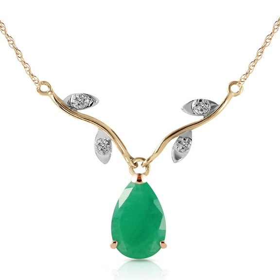 Galaxy Gold 14k Two-Tone Gold Drop Necklace with Genuine Diamonds & pear-shaped Natural Emerald