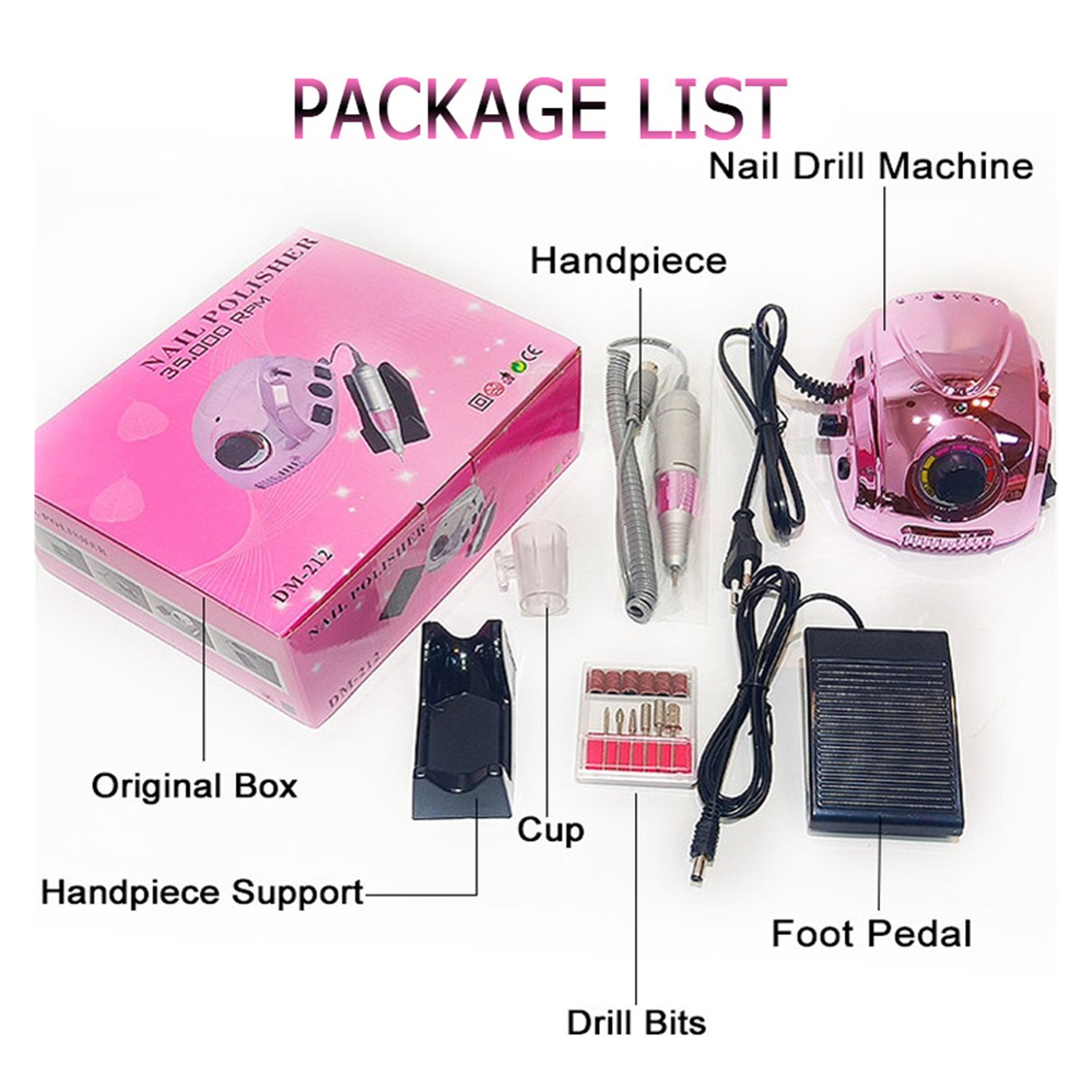 Professional Nail Drill Machine, Electric Polishing Lcd Digital Display, 35000RPM Nail Salon Sander, Pedicure Drill Head Kit