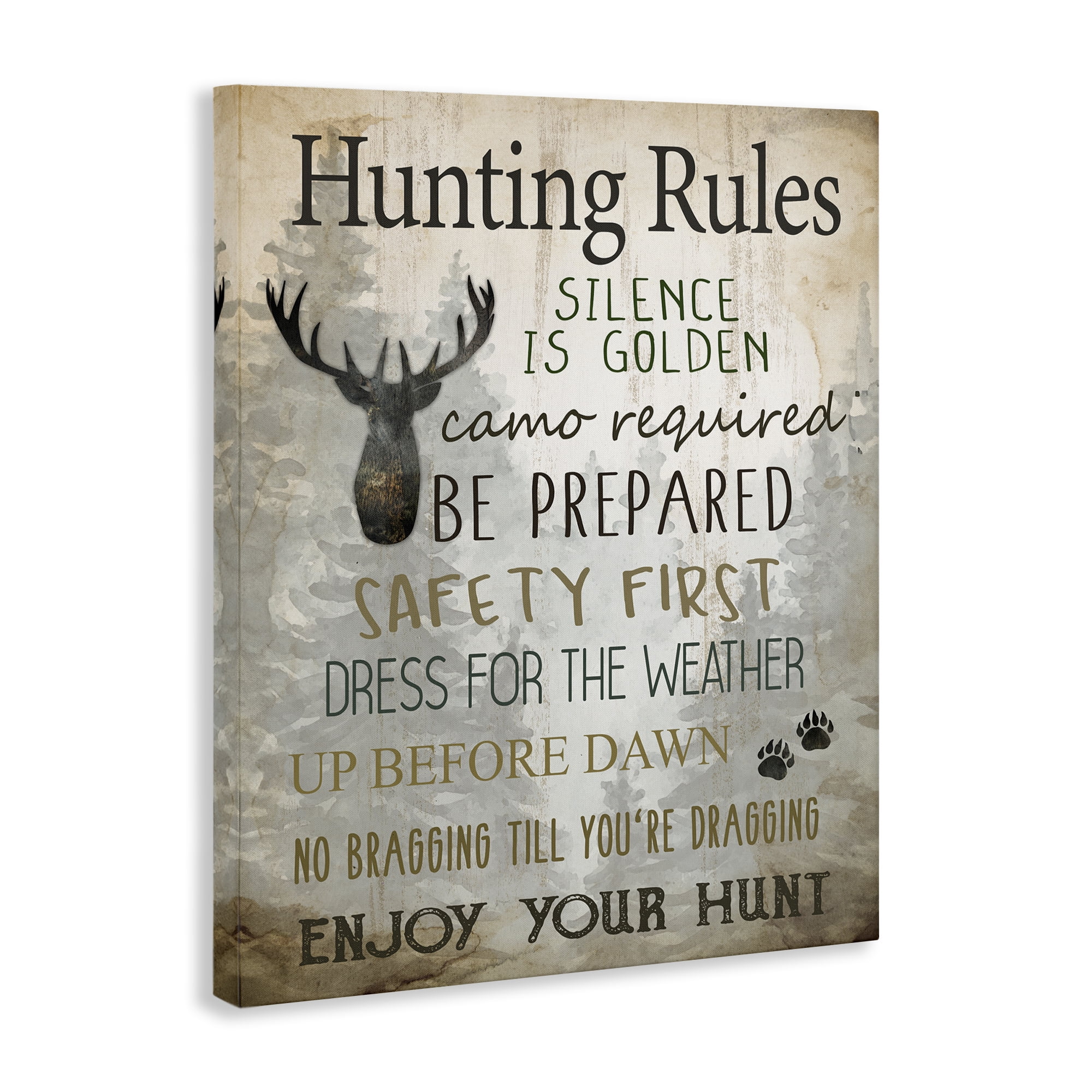 Stupell Industries Rustic Hunting Rules Animals Painting Wrapped Canvas Art Print Wall Art, 30 x 40