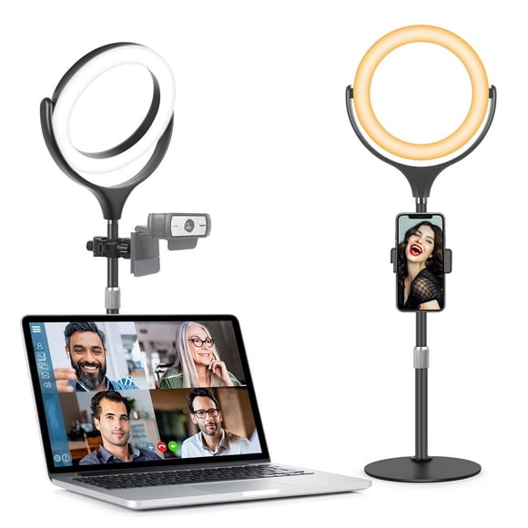 Desk Ring Light with Stand and Phone Holder-Laptop Ring Light for Zoom Meeting-Computer Light for Video Conferencing-Led Streaming Light for YouTube T