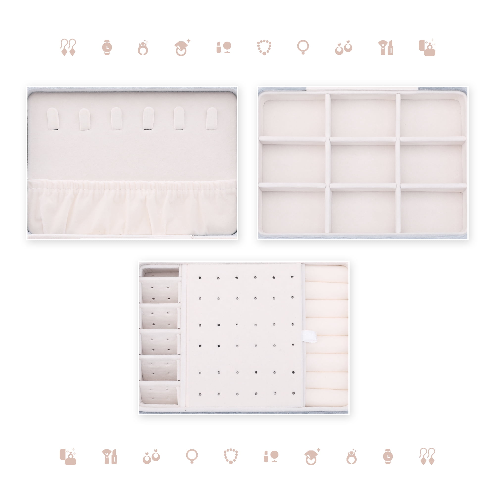 Unique Bargains 2 Layer Jewelry Box Plush Velvet Jewelry Organizer Case Storage Travel Gray