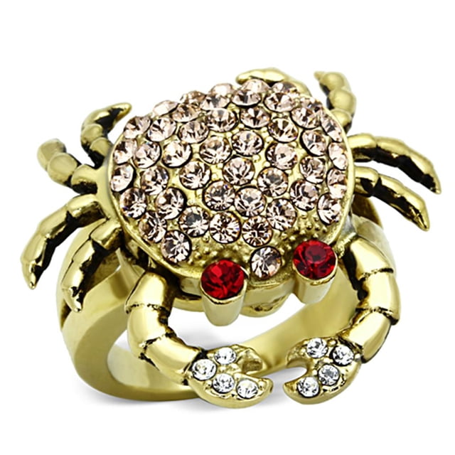 IP Gold(Ion Plating) Stainless Steel Ring with Top Grade Crystal in Multi Color for Women Animals Theme Multi Color Stone Color Style TK1290 Size 10
