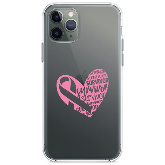 DistinctInk Clear Shockproof Hybrid Case for iPhone 11 Pro (5.8" Screen) - TPU Bumper Acrylic Back Tempered Glass Screen Protector - Pink Ribbon Cancer - Survivor Heart