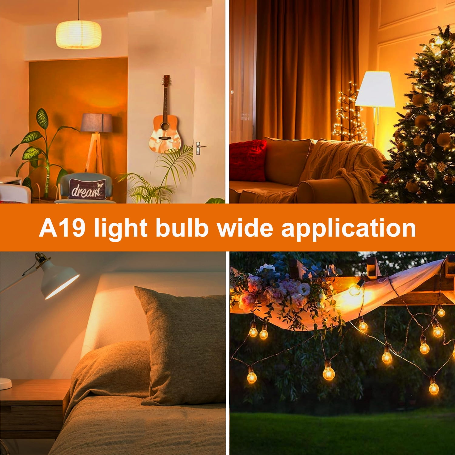 Sinvic A19 Vintage LED Bulb (6 Pack) 4W (Equiv.40W) Dimmable No Flicker 320LM 2200K Amber E26 Base Ultra-Thin Spiral Filament