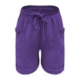 thumbnail image 4 of QIJUNTUO Women's High Waisted Cotton Linen Elastic Shorts With Pockets Summer Casual Comfort Lounge Athletic Five Point Pant Dark Blue, 4 of 5