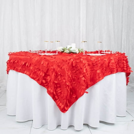 

54 Red 3D Leaf Petal Taffeta Fabric Square Table Overlay