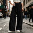 thumbnail image 2 of ZHYou No Boundarie Womens Baggy Pants Casual Stretch Waist Drawstring Quick Dry Wide Leg Lounge Trousers,Black,Size M, 2 of 7
