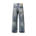 thumbnail image 2 of Mens Wide Leg Jeans Distressed Washed Denim Relaxed Fit Casual Pants 100 Percent Cotton Plus Size Durable Versatile, 2 of 11