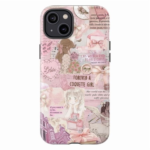 Forever a Coquette Girl Phone Case, Pink Bow Pearl Perfume Aesthetic Collage for iPhone 17 16 15 14 13 12 11 Pro Plus Mini