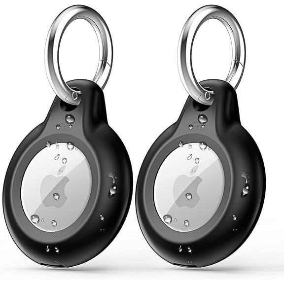 2 Pack IPX8 Waterproof Airtag Keychain with Airtag Holder Case, Full Body Shockproof, Anti-Scratch Cover for Cat, Dog, Keys, Luggage, Wallet (Black)