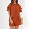 thumbnail image 7 of Two Piece Sets for Women 2026 Spring Summer Ruffle Sleeve Lounge Matching Shorts Set Casual Beach Vacation Clothes Ginger S, 7 of 7