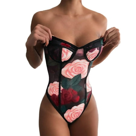 

Womens Sleepwear Romper Rose Flower Printed Elegant Slim Pajamas Set Fashion Detachable Vest Jumpsuit Womens Jumpsuit for Summer Overnight Jumpsuits for Women Long Sleeves Shoulders Out 80s Ski