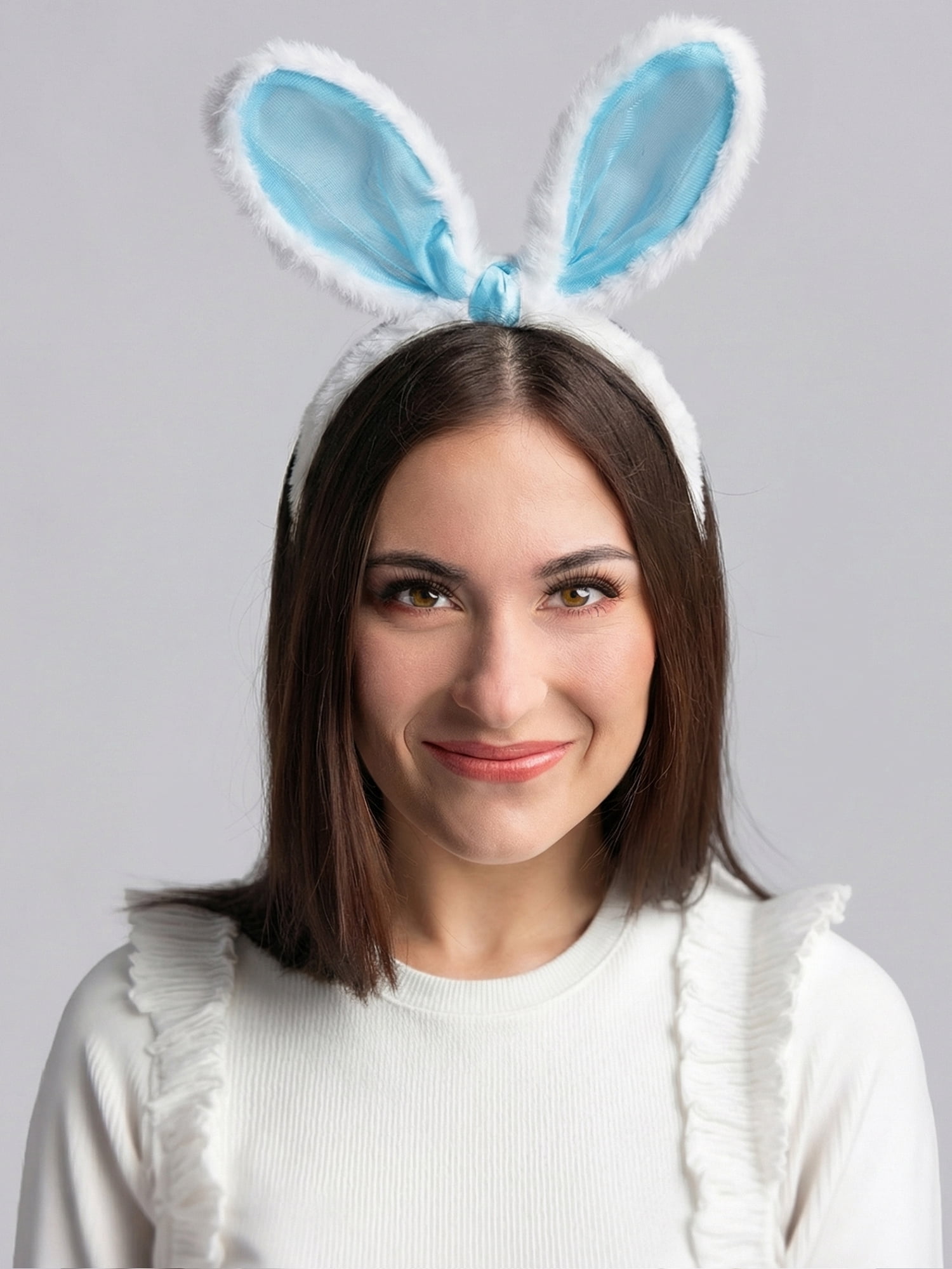 Way to Celebrate Easter Blue and White Light Up Bunny Ears Headband, 1 Piece